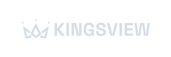 The logo, crafted by Conte Studios, showcases the word "KINGSVIEW" in uppercase with a stylized crown design to the left, reflecting the excellence of this top Brand Design Agency Toronto. Conte Studios