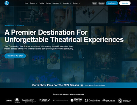 Explore the magic of theatrical experiences on our homepage, enhanced by stunning visuals from recent performances. Discover what we offer and be inspired. Proudly presented in collaboration with Conte Studios, a leading brand design agency in Toronto. Conte Studios